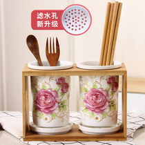 Ceramic chopsticks tube drain household chopsticks bucket chopsticks box Korean storage rack chopsticks Chopsticks cage chopsticks Chopsticks cage