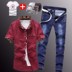 2019 mùa hè thường denim áo sơ mi nam quần phiên bản tiếng Hàn mới của áo sơ mi xu hướng thiết lập denim mới 