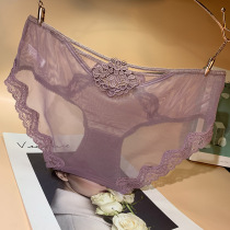 emwz欧美性感时尚刺绣镂空蕾丝内裤女士中腰透明网纱诱惑三角裤