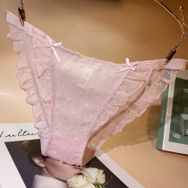 emwz时尚蕾丝内裤女士低腰性感荷叶边双蝴蝶结三角裤纯棉裆底裤