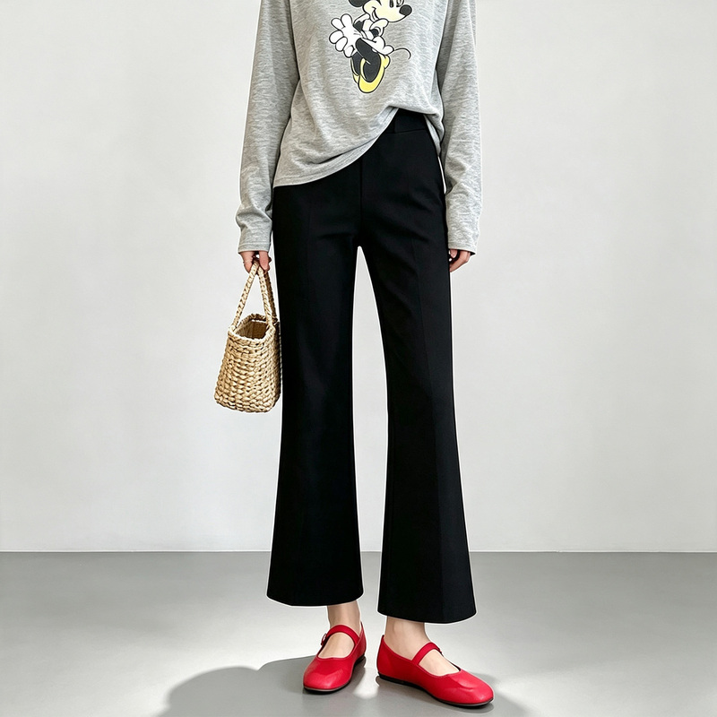 Black Petite Flared Pants for Women, Spring and Autumn 2026 New Style, Drapey, Slimming, Cropped Casual Wide-Leg Pants, Suit Pants Black Petite Flared Pants for Women, Spring and Autumn 2026 New Style, Drapey, Slimming, Cropped Casual Wide-Leg Pants, Suit Pants