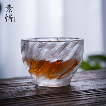 Suxi ancient glass frozen roasted thread cup Ice flocculant translucent crystal simple household tea drinking tea cup