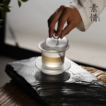 Suxi Ink and glass Sancai cover bowl Jingdezhen tea bowl Single Chinese style Kung Fu tea Household tea set