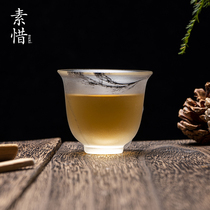 Su Xi Ink painting Glass bell cup Teacup Household simple retro Chinese style single cup Guest cup Kung Fu tea set