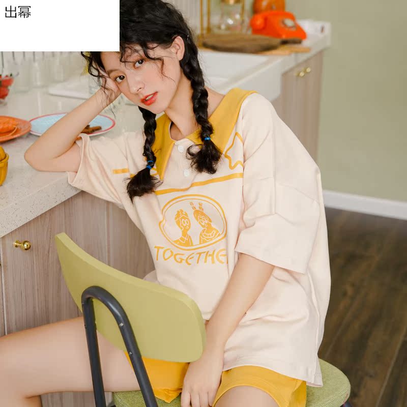 Pajama cô gái mùa hè mỏng ngắn tay sinh viên bông nhà quần áo công chúa gió ngọt ngào dễ thương cô gái hai mảnh bộ mùa hè.