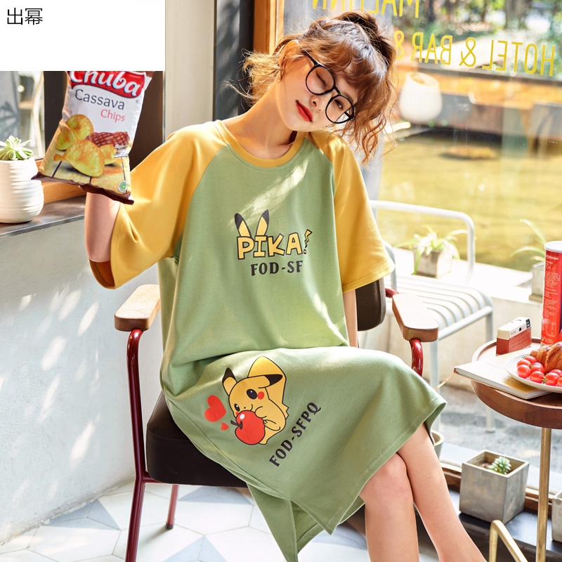 Pyjama phụ nữ mùa hè thoải mái ngắn tay phiên bản Hàn Quốc studentth mỏng dễ thương váy ngủ nữ mùa hè váy lỏng lẻo mặc nhà..