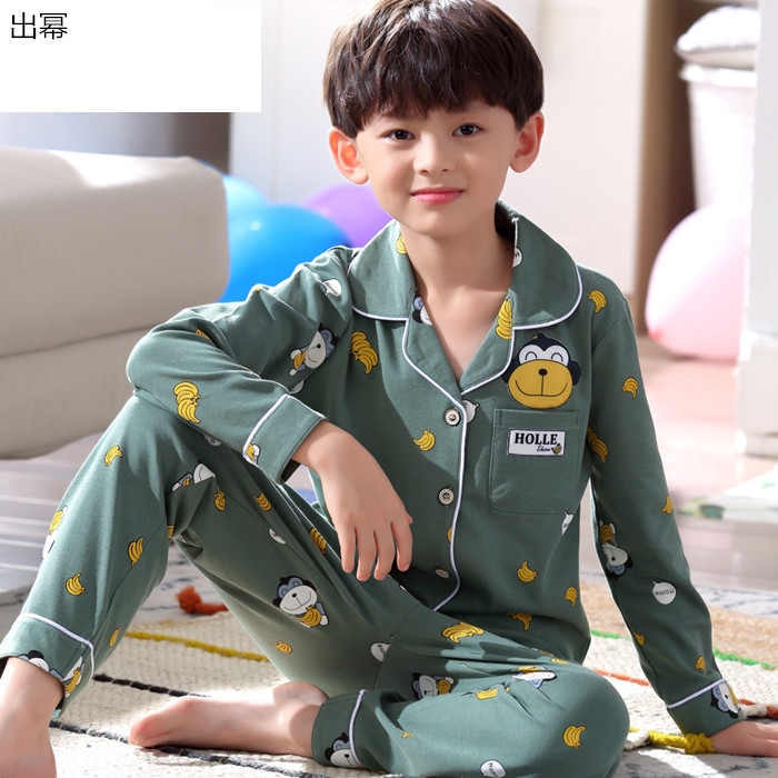 Mens giữa và trẻ em cũ bộ mùa thu mùa xuân dài tay bông chàng trai mùa hè Pyjama học sinh trung học cơ sở 11-20 tuổi.