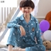 Mens giữa và trẻ em cũ bộ mùa thu mùa xuân dài tay bông chàng trai mùa hè Pyjama học sinh trung học cơ sở 11-20 tuổi. 