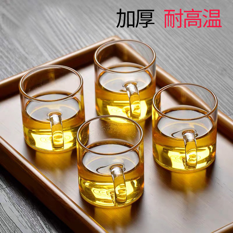 High temperature resistant glass tea cup with handle transparent thickened Kung Fu small tea cup glass tea cup household tray tea set