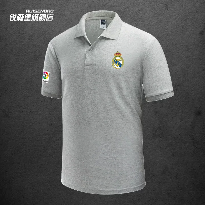 Футболка-поло Real Madrid мужская коротким рукавом, Ла Лига, команда Real Madrid, декоративная лацкальная эмблема, летняя