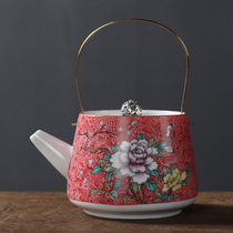 Ceramic Teapot single pot Tiliang jug Jingdezhen Gongfu tea with enamel color Chinese style Classical Tea Pot Pickpocket Peony
