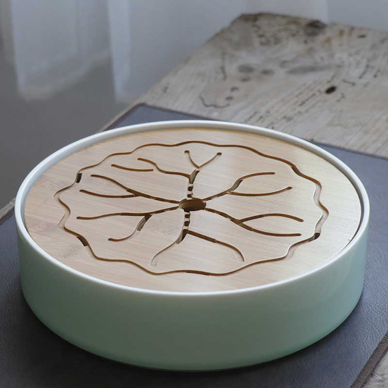 Large ceramic tea tray water storage tea tray storage tray celadon bamboo kung fu tea set Japanese simple modern round