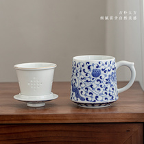 Jingdezhen Qinghua Porcelain Tea Cup with cover for men and women Chinese Classical water glasses Office Cup Boss Personal Cup