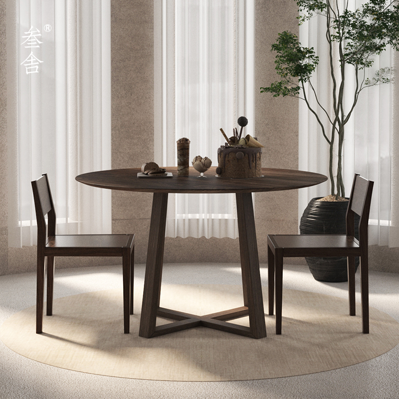 Sanshe Nordic INS dining table light luxury modern minimalist black walnut solid wood small household 1 2 meters round dining table