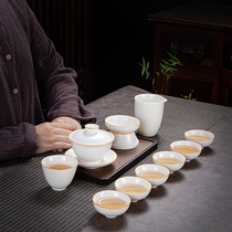 Gaiwan set Edging large ceramic Kung Fu tea set Dumb porcelain Puer tea cup Black Tea tea maker Gift box