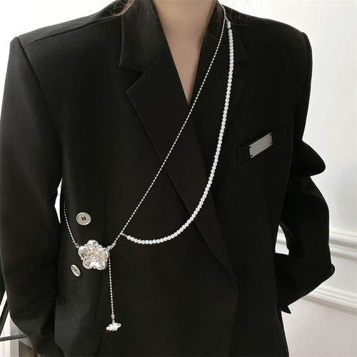 Длинное модное дизайнерское ожерелье из жемчуга, сумка через плечо, в цветочек, Южная Корея, тренд сезона, популярно в интернете