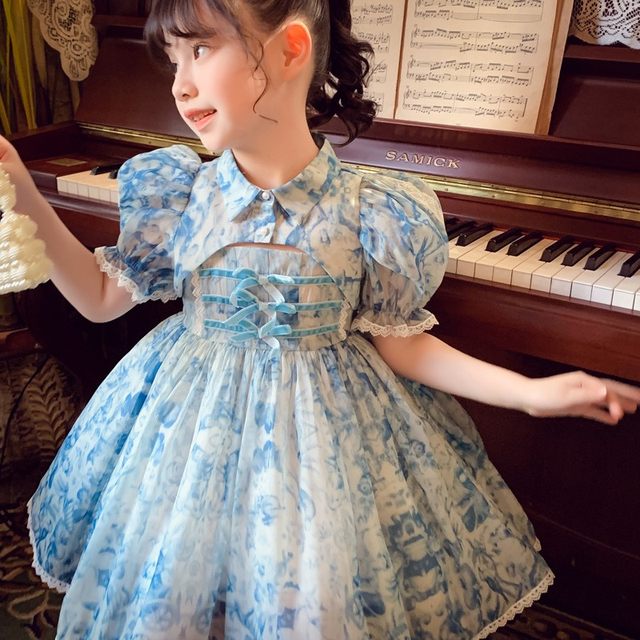 Girls Dress Summer Dress New Children's Chinese Style Retro Princess Dress Girl Summer Puff Sleeve Suspender Skirt