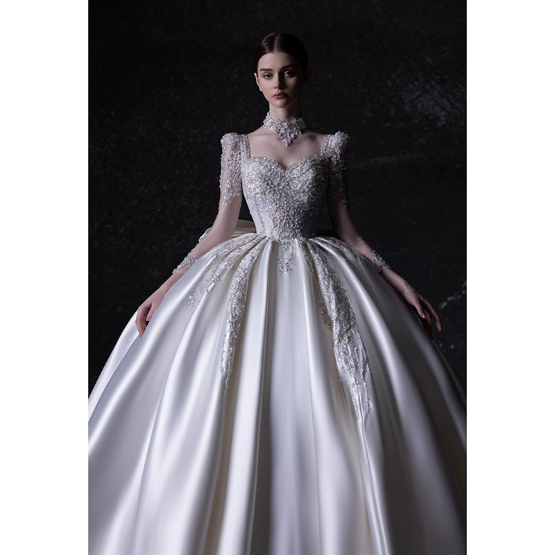White colored elite wedding dress, french style, high-end, suitable for teen