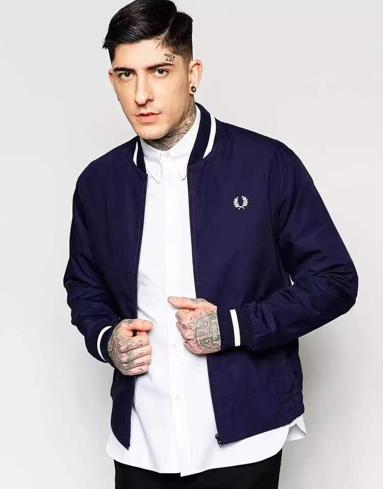 Dark Blue And WhiteFRED   PERRY Britain   Ear of Wheat men's wear fashion trend Color contrast leisure time Jacket loose coat 4 individual colour