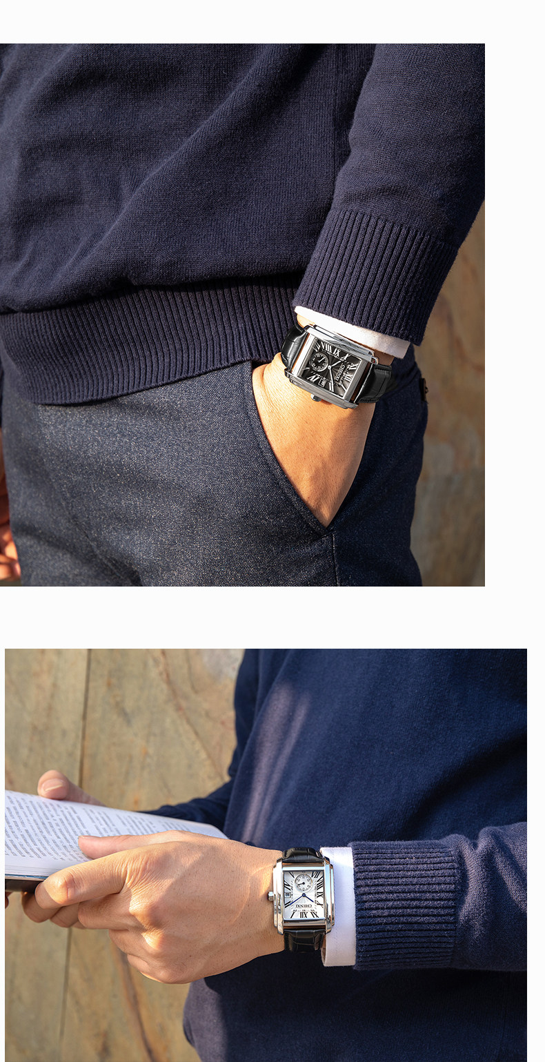 Tank Series Square Youth Fashion Trend Men's Roman Waterproof Real Belt Brand Watch_voghion.com