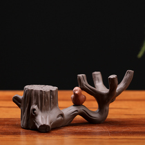 Hidden tea edge purple sand tea pet tea table ornaments happy branch tree pile pot cover cover tea leakage rack tea set accessories