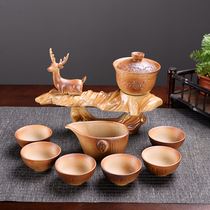 Hidden tea edge rough pottery semi-automatic kung fu tea set lazy tea artifact drinking tea cup household tea tray accessories