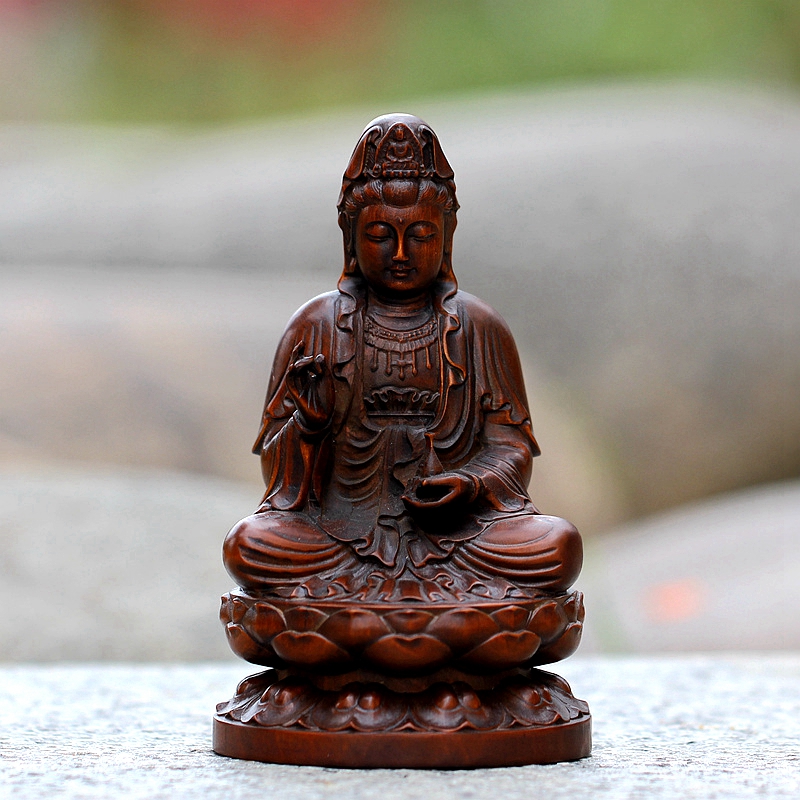 Small leafs yellow poplar wood carving antique made old sitting lotus net bottle Lanflower finger Guanyin BodhisattBodhisattBodhisattBodhisattva HOME DECORATION PENDULUM