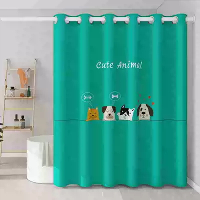 Powder room punch-free telescopic shower curtain set Bathroom waterproof and mildew-proof door curtain Bath partition curtain cloth Roman hole