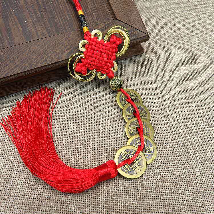 Featured handicrafts Chinese knot five emperor coins copper coin pendant office home are suitable for
