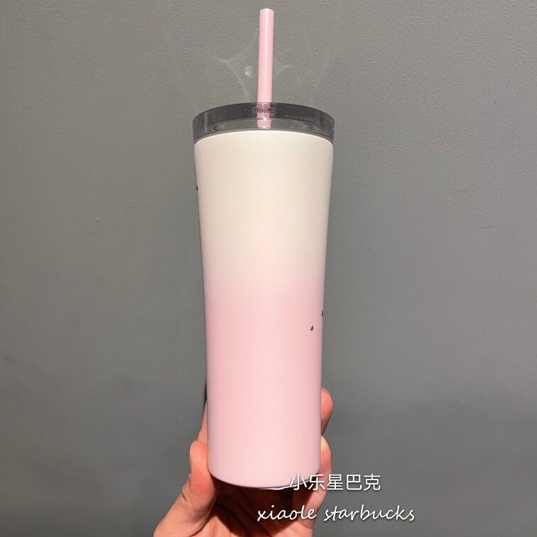 термос 星巴克樱花杯子2021粉白金樱花圆饼包马克玻璃杯吸管保温随行水杯