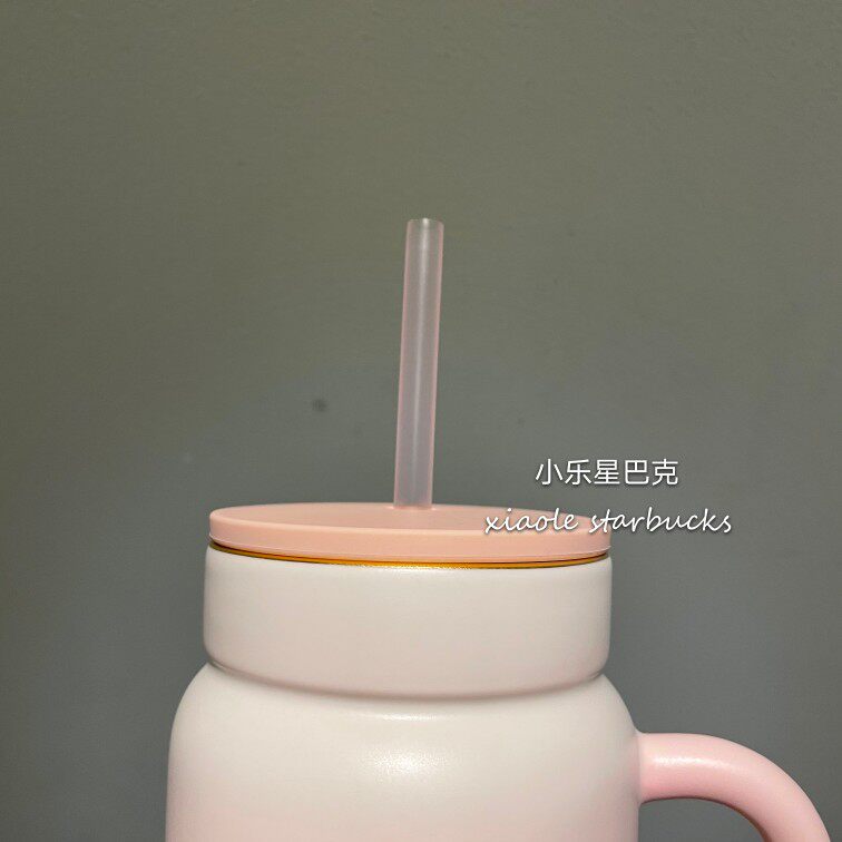 термос 星巴克樱花杯子2021粉白金樱花圆饼包马克玻璃杯吸管保温随行水杯