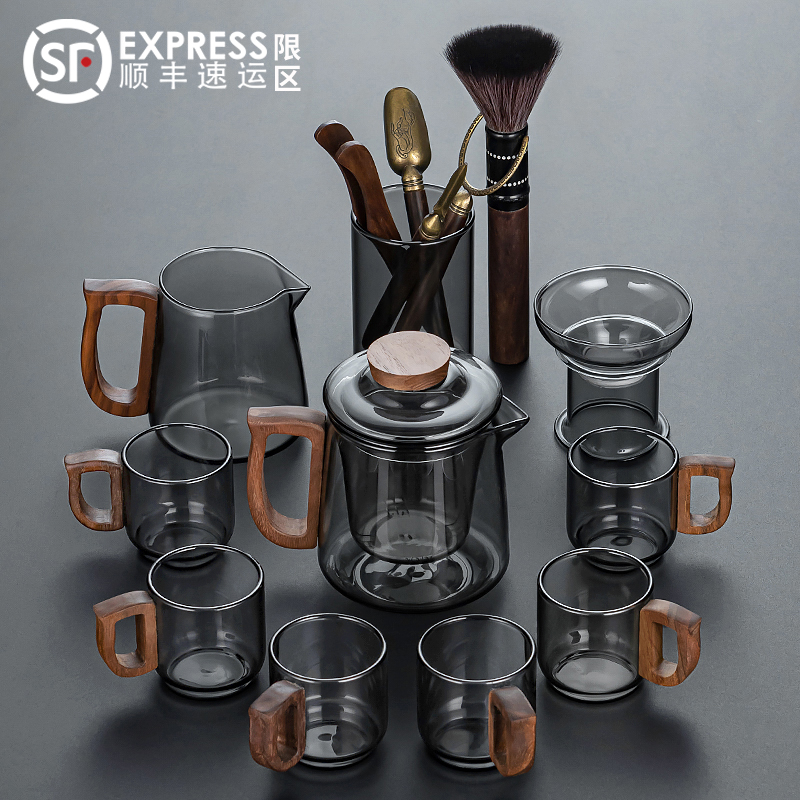 Glass tea set household light luxury small tea plate living room drink teacup Kung fu heat-resistant teapot