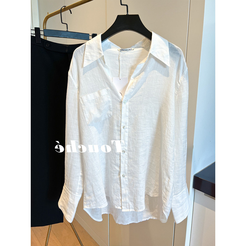 White Turnover HEMP LONG SLEEVE SHIRT WOMAN SUMMER METHOD COTTON LINEN SLIM FIT JACKET TEMPERAMENT LINEN JACKET FALL-Taobao