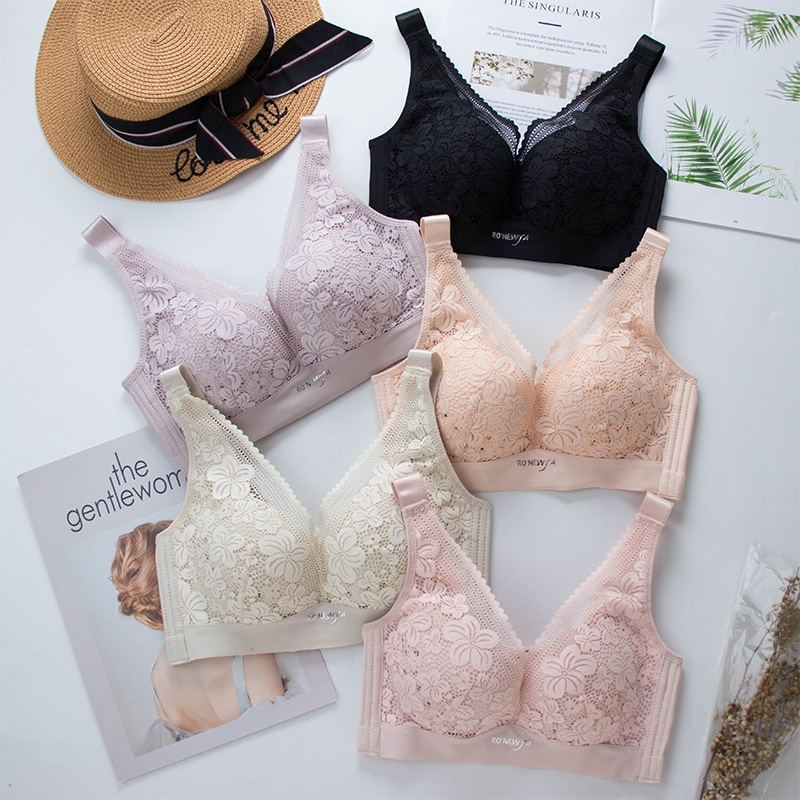 Lingerie thin section Woman No Steel Ring Vest Type Dongle Cup Adjustment Type Underwear Ultra Slim Lace Breathable Wide Shoulder Strap Summer