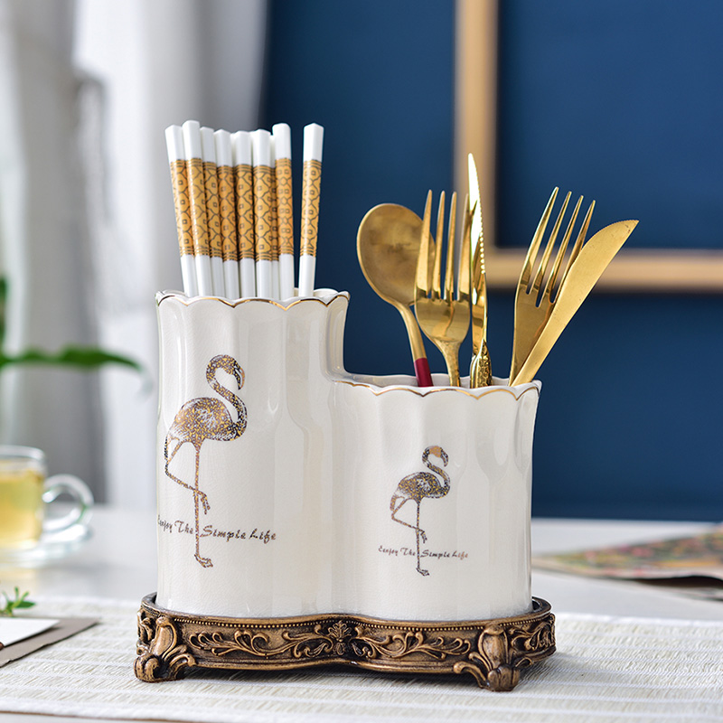 Ceramic chopsticks tube double asphalt chopsticks household chopsticks basket kitchen knife and fork spoon to collect buckets European style
