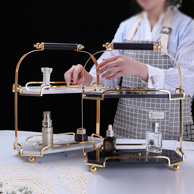 ins Nordic double natural marble tray Dessert table Jewelry display rack European shelf Light luxury