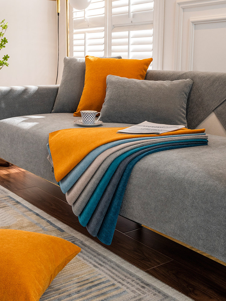 Simple modern sofa pad four seasons General light luxury anti-slip cushion Chenier sofa cover with protective shell scarf