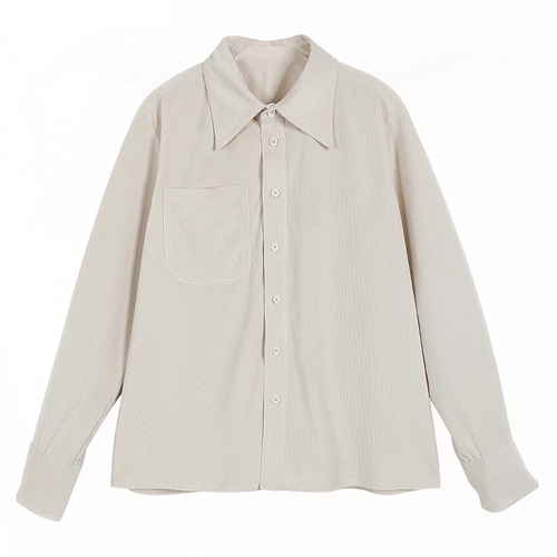 Белая демисезонная ретро вельветовая рубашка, лонгслив, в корейском стиле, оверсайз