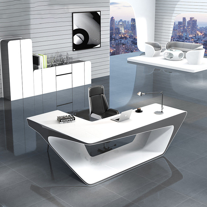 White Tech Sensation Baking Varnish Boss Table Office Brief Modern Grand Bandae President Table Personality Fashion High-end Atmosphere