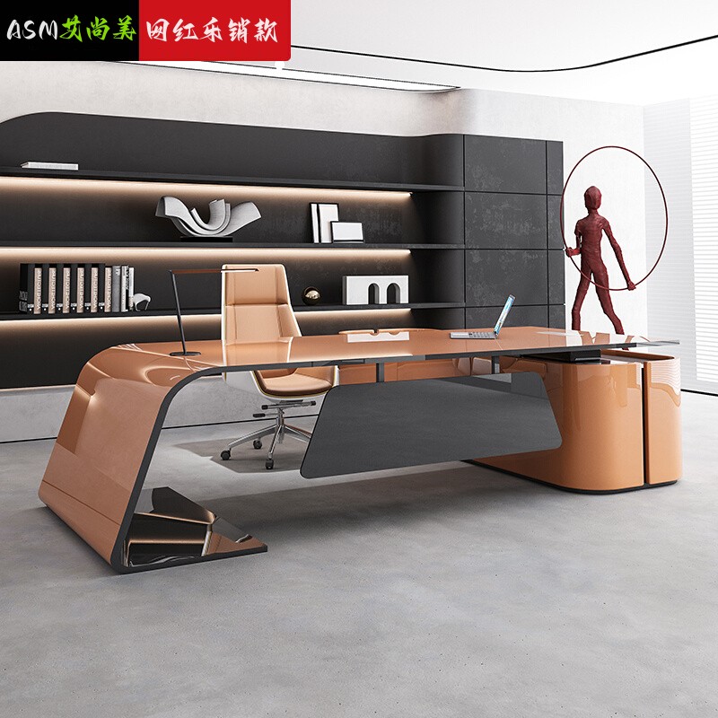 Baking Varnish President Desk Brief Brief Modern White Large Bandae Creative Personality Owner Table Office Furniture Table Chairs-Taobao