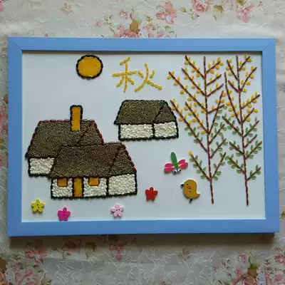 Autumn theme children's handmade bean paste painting grain autumn handmade works grain painting kindergarten