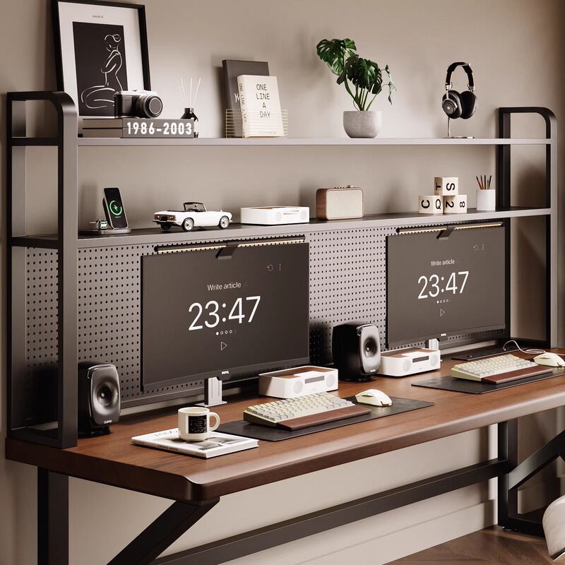 Desktop Pegboard Iron Storage Rack Desk Bookshelf Home Student Storage Computer Desk Vertical Multi-Layer Organizer