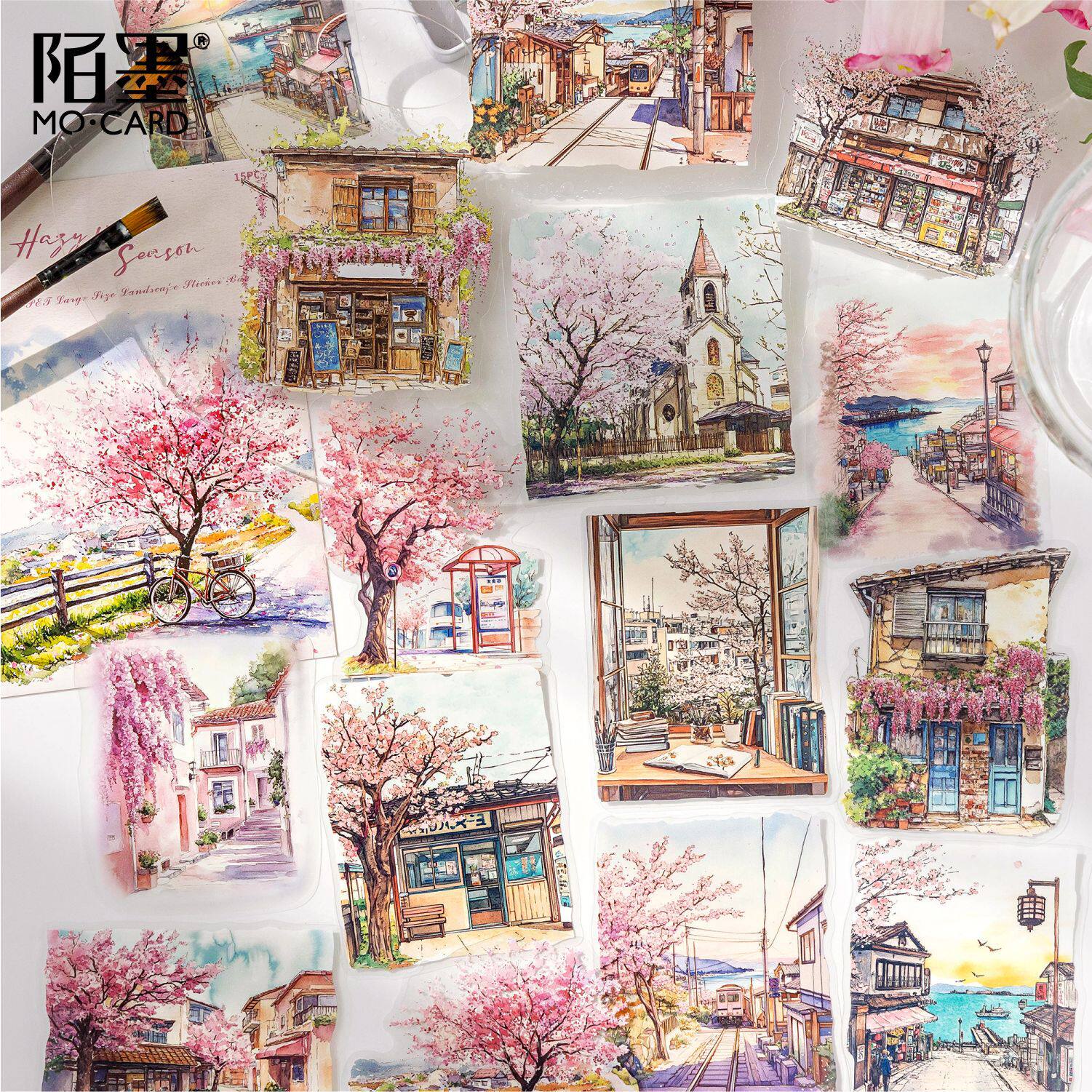 PET White ink Large size city color house PET Sticker bag   Hand account source material Hand account Decorative stickers 15 Zhang