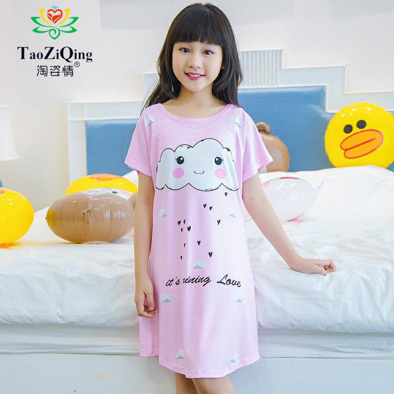 Cô gái và trẻ em gái mùa hè đồ ngủ ngắn tay công chúa mỏng Hàn Quốc phiên bản của chiếc váy trong bộ đồ ngủ mùa hè cậu bé lớn dễ thương.