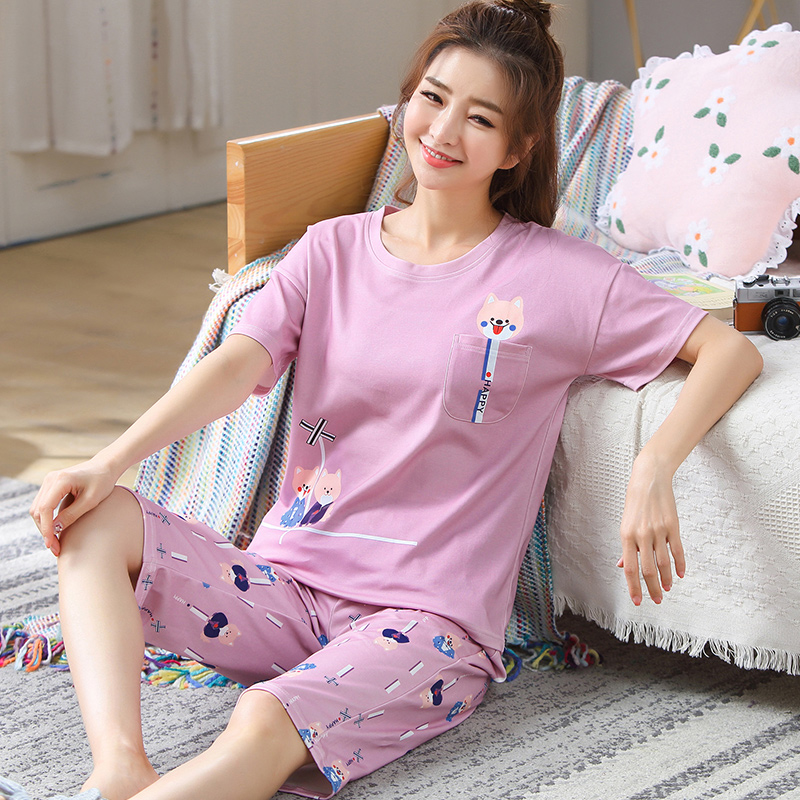 Nửa tay quần đồ ngủ đồ ngủ quần áo nhà cotton mùa hè bông quần bảy điểm lỏng lẻo cộng với chất béo cộng với mã 200 pound chất béo chị.