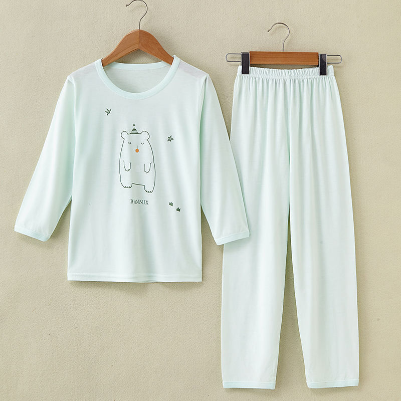 Childrens pajama set mùa hè sợi mỏng tre dài tay điều hòa không khí quần áo bé trai quần áo nhà trai và chàng trai trẻ trung niên.