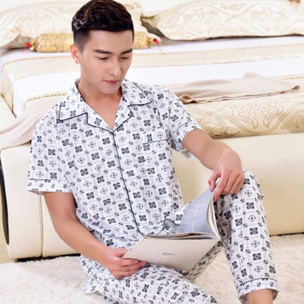 Mùa hè quần ngắn tay bông trung niên mens pajama đồ ngủ mặc symmy bộ mens nhà hai mảnh bộ.