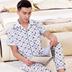 Mùa hè quần ngắn tay bông trung niên mens pajama đồ ngủ mặc symmy bộ mens nhà hai mảnh bộ. 