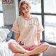 . Pyjama phù hợp ngắn womens mùa hè ngắn tay áo chùng dòng bông lớn phụ nữ kích thước lỏng lẻo có thể mặc quần áo về nhà.