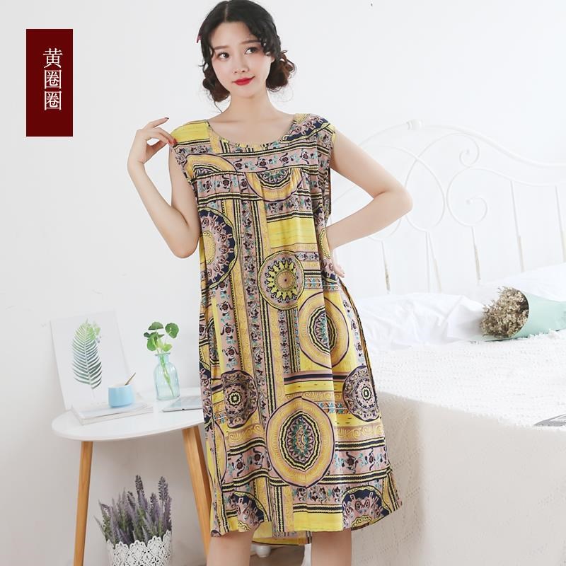 Mùa hè Hàn Quốc phiên bản của mùa hè cotton lụa đồ ngủ womens váy dài tăng kích thước của tay mùa hè lụa nhân tạo nhà quần áo.